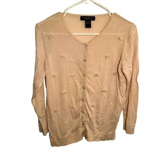 August Silk Heritage Cardigan Sweater Beige Tulle Bows